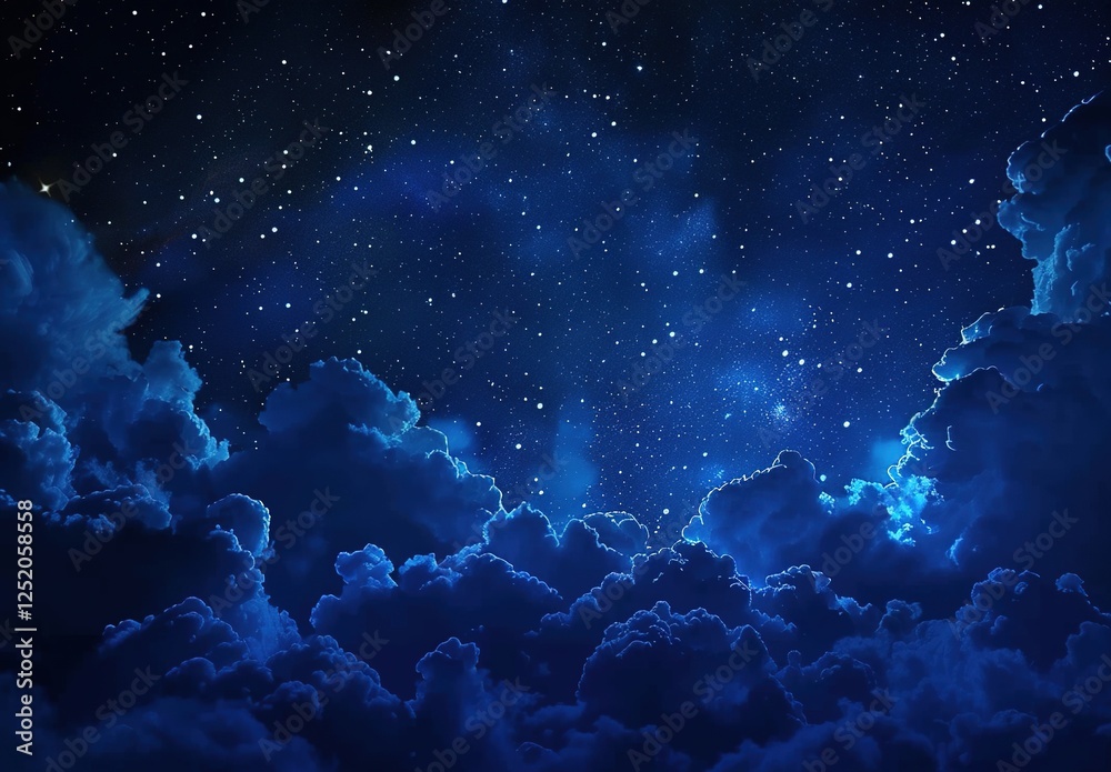 Obraz premium Starry Night Sky with Glowing Clouds and Celestial Atmosphere