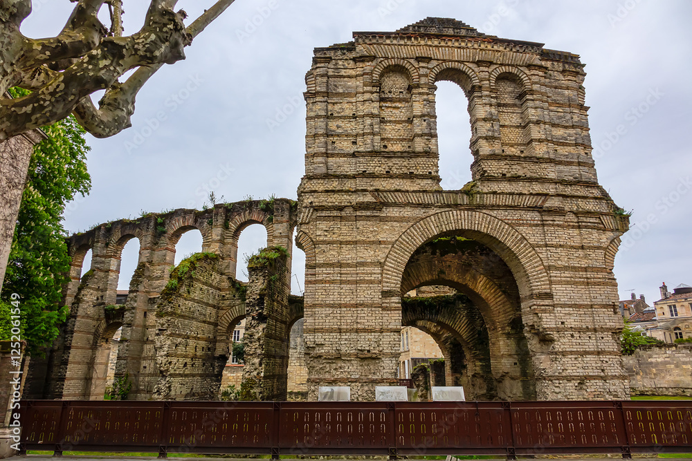 Ruins of Gallien Palace, a former Roman Amphitheatre built during the second century AD, is the oldest and largest Gallo-Roman building in the region. Bordeaux, France.