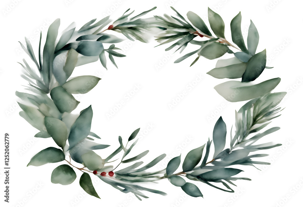 background new watercolor year border eucalyptus set borders branches christmas greeting illustration fir invitation holiday xmas frame greenery template merry painted fashion wreaths hand card