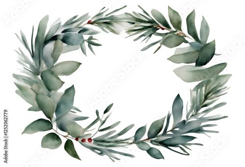 Obraz na płótnie background new watercolor year border eucalyptus set borders branches christmas greeting illustration fir invitation holiday xmas frame greenery template merry painted fashion wreaths hand card w salonie