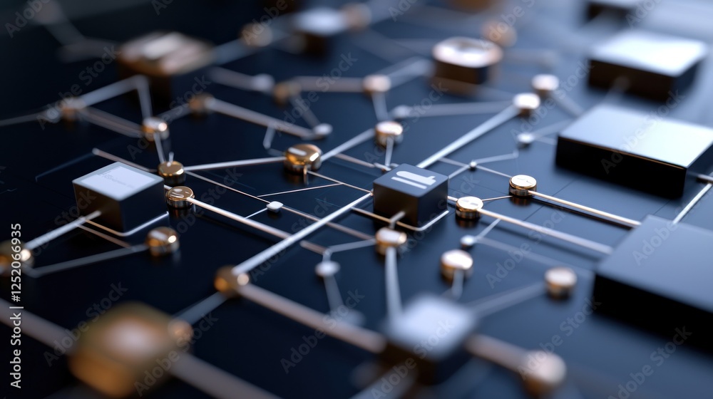 Naklejka premium Networked data cubes, digital connections, technology background, abstract illustration