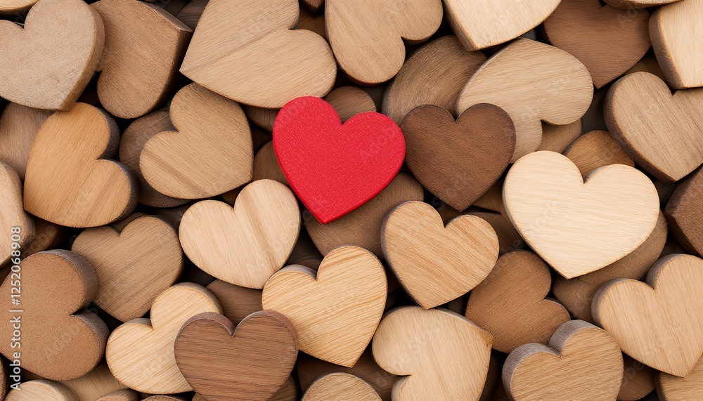 Obraz premium Wooden Hearts Background with One Red Heart for Valentine's Day