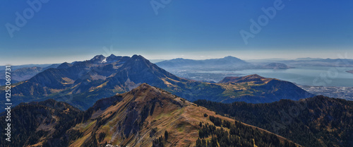 Obraz na płótnie Mount Timpanogos Peak landscape view from Box Elder Peak, Wasatch Range Rocky Mountains, Uinta-Wasatch-Cache National Forest, Utah, United States w salonie