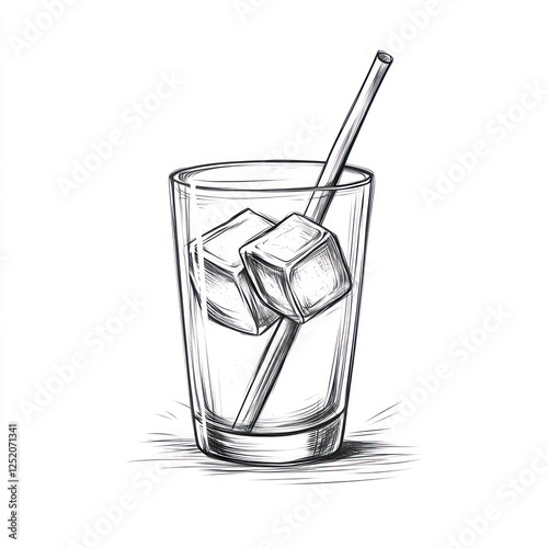 Hand-drawn glass of iced beverage with straw (1) photo