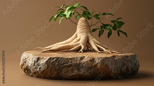 Ginseng Roots on Brown Background - Nature and Health