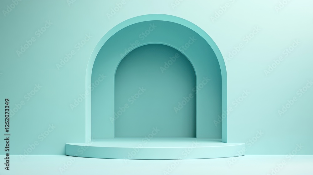 Fototapeta premium Pastel Blue Archway With Circular Platform Display