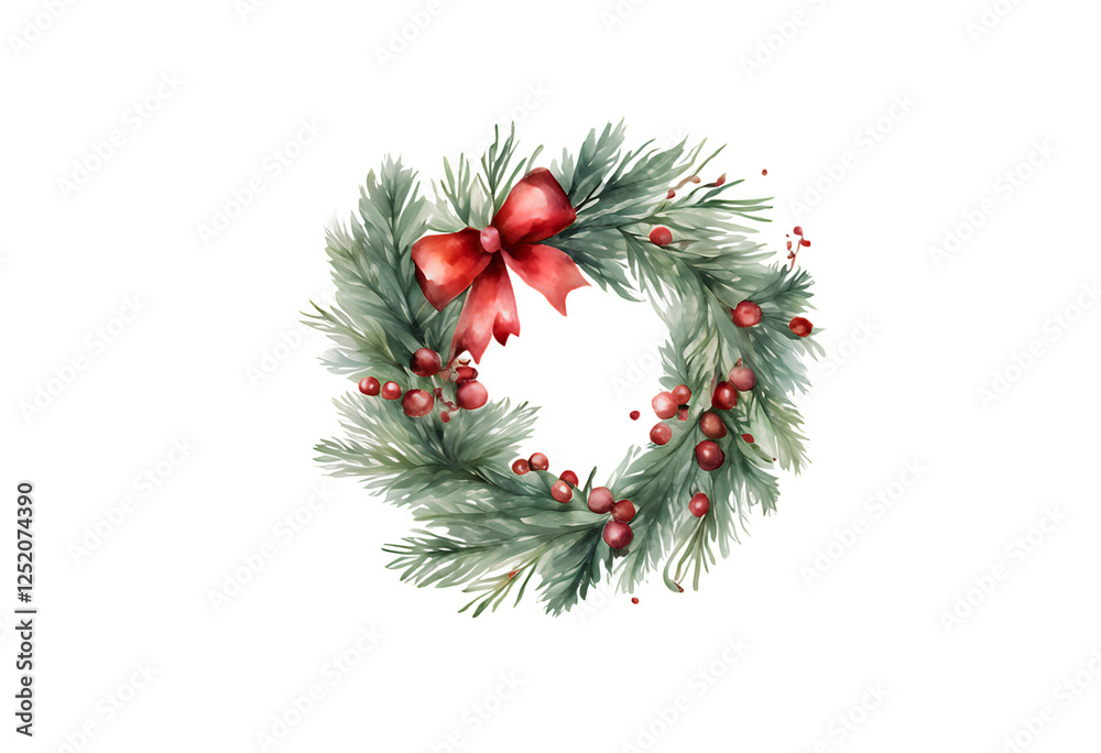 fir cute decoration red hand border bright drawn isolated design watercolor berries branches greeting chaplet tree wreath year background christmas illustration twig twigs holiday cards white new