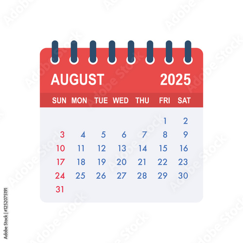 August 2025 calendar page showing days, weeks and months