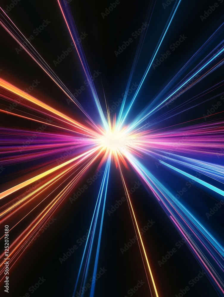 This captivating abstract digital artwork features dynamic, vibrant streaks of light that converge at a single point, effectively evoking a sense of speed and motion against a rich dark backdrop This captivating abstract digital artwork features dynamic, vibrant streaks of light that converge at a single point, effectively evoking a sense of speed and motion against a rich dark backdrop
