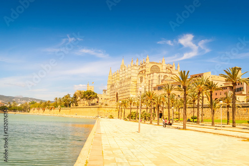 old cathdral and embankment in Palma de Majorca capital of Majorca, Spain, Balearic islands