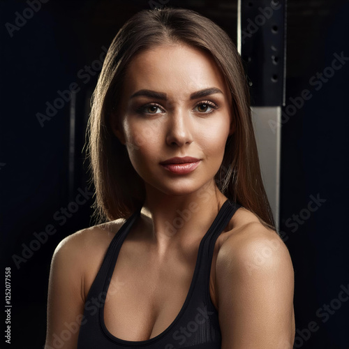 Portrait photo d'une belle femme athlétique en salle de sport – Musculation et fitness photo