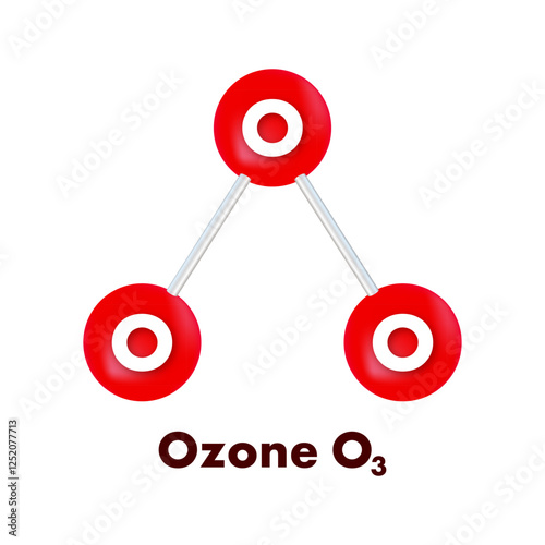 Ozone O3 molecule model with three oxygen atoms forming a triangular structure
