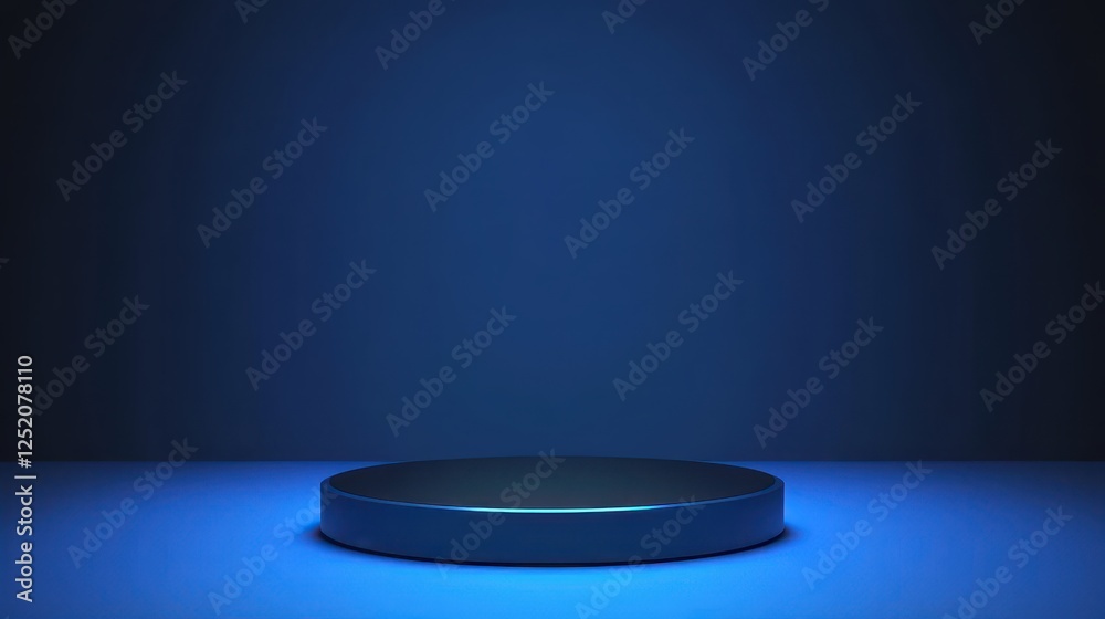Blue Circular Platform Against Dark Blue Background Blue Circular Platform Against Dark Blue Background
