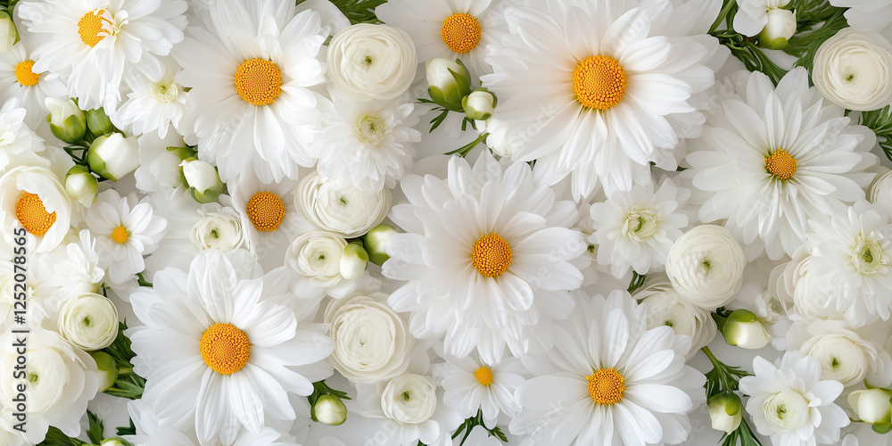 Fototapeta premium White Daisies and Orange Center Flowers in Bloom