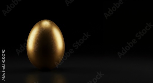 Golden egg resting on a dark minimalist background, representing wealth, value, opulence, and exclusivity, ideal for concepts like prosperity, financial success, and unique opportunities.

