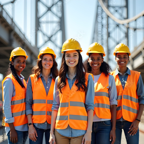 a group of women wearing safety vests and hard hats