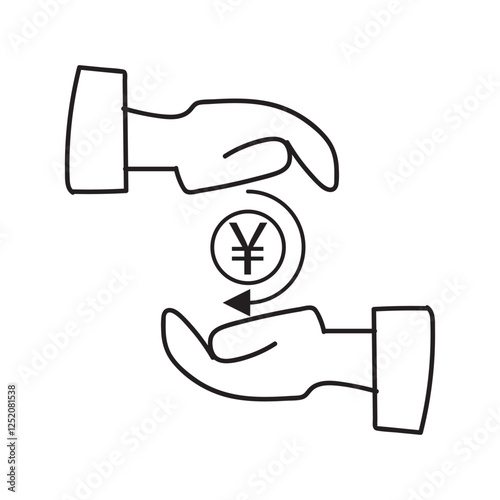 Save money sign chinese yuan. Hands and coin