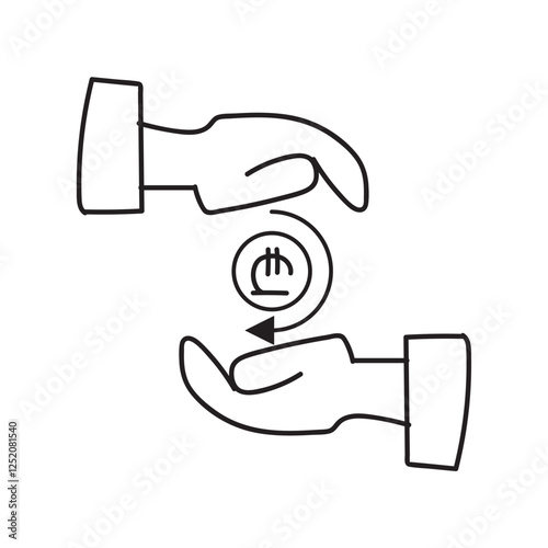 Save money sign Lari is the monetary unit of Georgia. Hands and coin