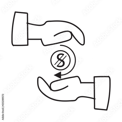 Save money sign Sum monetary unit of Uzbekistan. Hands and coin