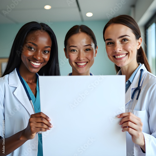 a group of women standing next to each other holding a white board