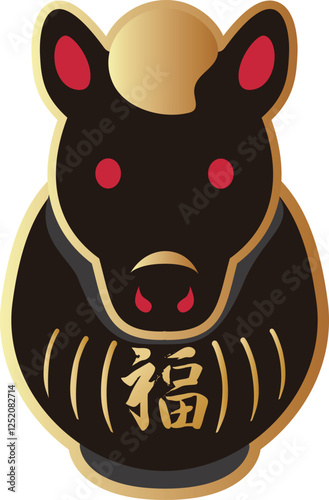 年賀2026　年賀状2026　馬　午　だるま　達磨　干支　かわいい　デザイン　黒　イラスト素材
