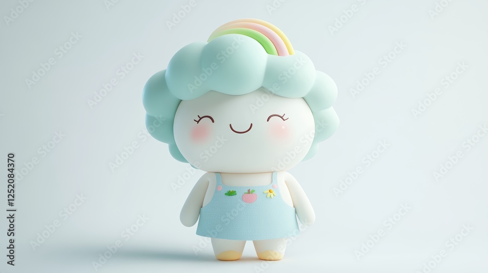 Cute Cloud Character with Rainbow Hair - Happy Cartoon Illustration Cute Cloud Character with Rainbow Hair - Happy Cartoon Illustration