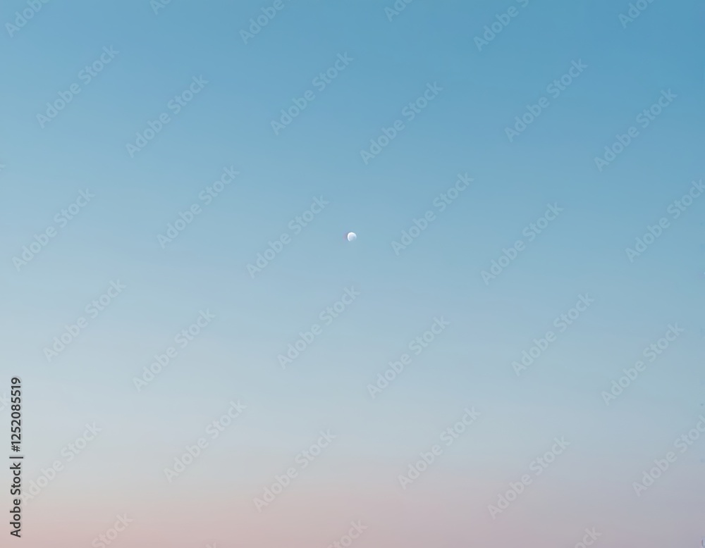 A serene sky transitions from blue to soft pink with a small moon visible above. A serene sky transitions from blue to soft pink with a small moon visible above.