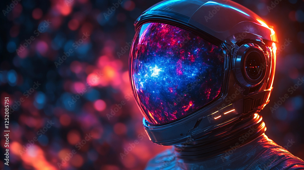 Futuristic space helmet reflecting a distant galaxy, vibrant colors, sci-fi aesthetic Futuristic space helmet reflecting a distant galaxy, vibrant colors, sci-fi aesthetic