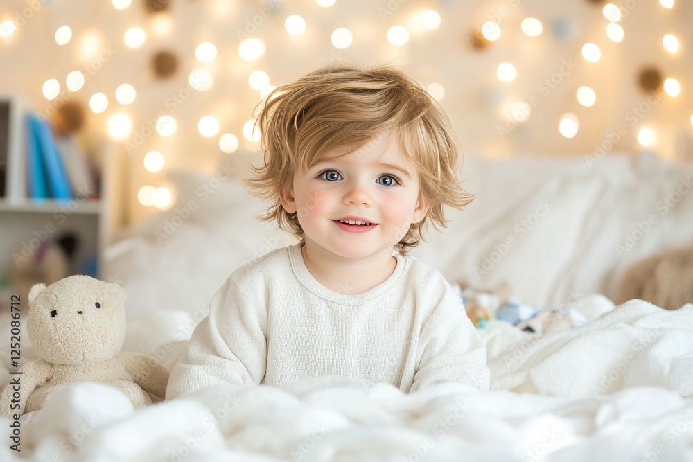 Fototapeta premium A cute little boy in his room. Generative AI