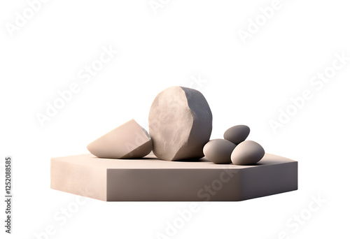 Obraz na płótnie background display desk rock empty dais cosmetic abstract inspiration product block podium marble sandstone 3d illustration beige branding white mountain stone identity packaging cube wall pedestal w salonie