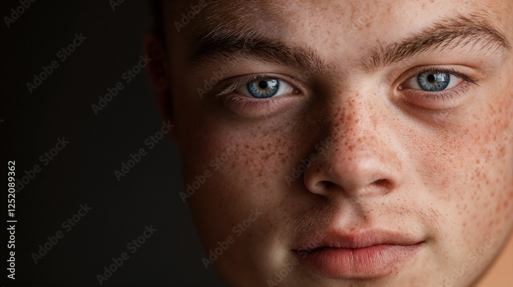 Close-up portrait of a boy with down syndrome Close-up portrait of a boy with down syndrome