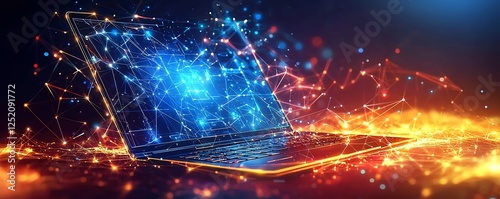 Abstract glowing lines and geometric shapes forming a laptop keyboard