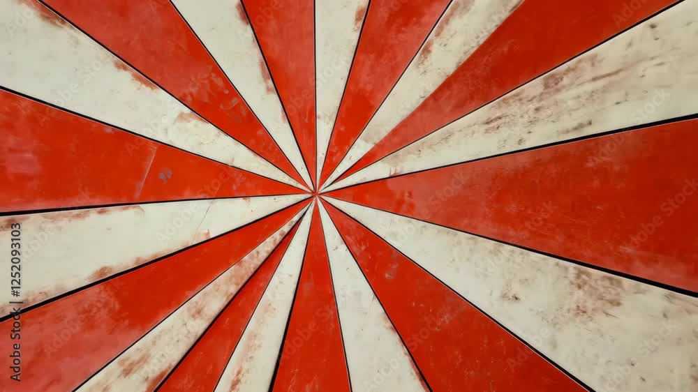 Bright red and white striped pattern creates a dynamic visual effect from a vantage point above