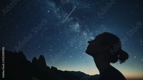 a silhouette of a woman looking at the stars