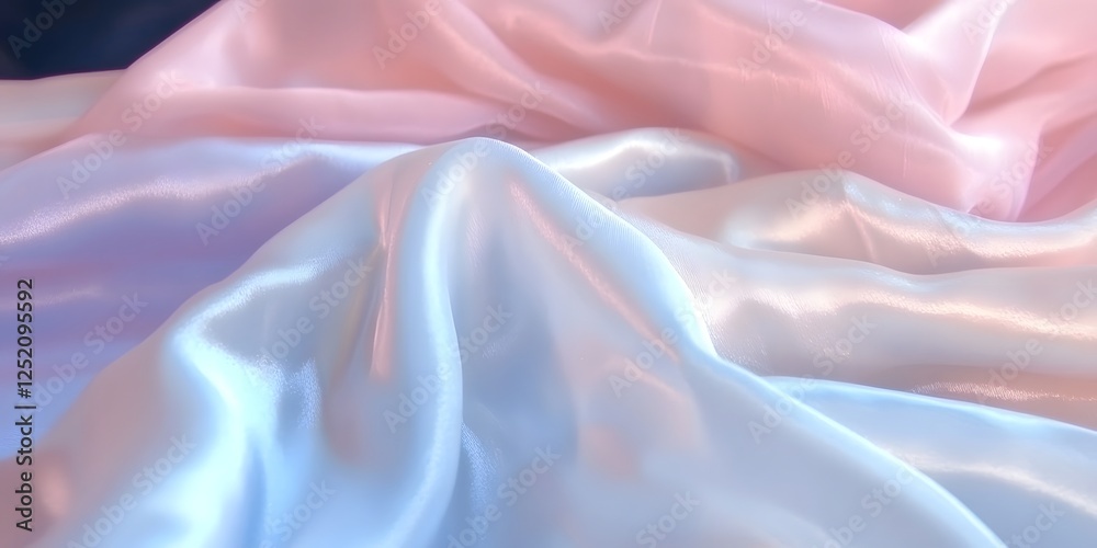 Obraz premium Pastel Dream: Soft, flowing silk fabric in gentle pastel shades of pink and blue, creating a dreamy and romantic atmosphere. The image showcases the luxurious texture and subtle color gradient.