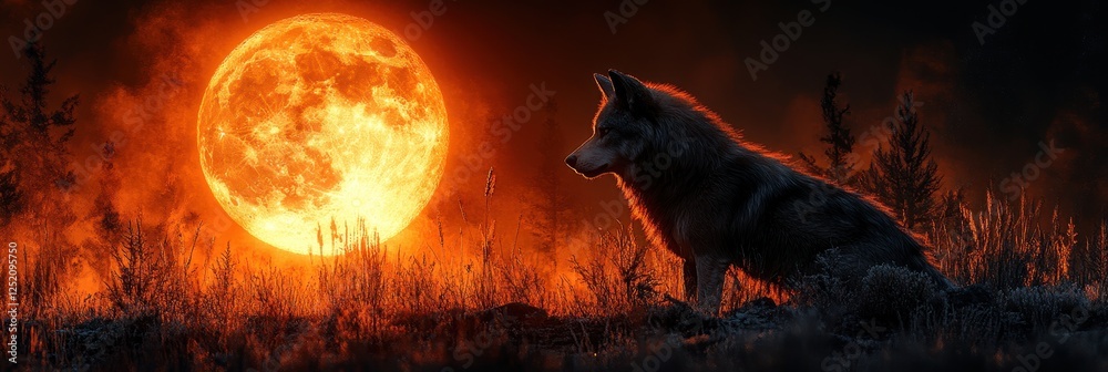 Silhouette of a Howling Wolf in Front of the Full Moon Silhouette of a Howling Wolf in Front of the Full Moon
