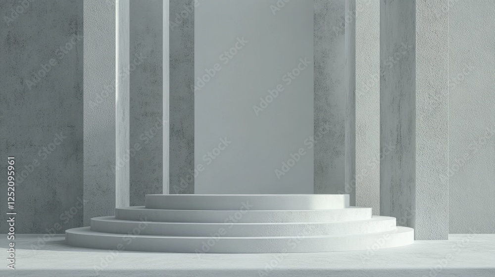 Obraz premium Minimalist White Circular Platform Concrete Columns Background