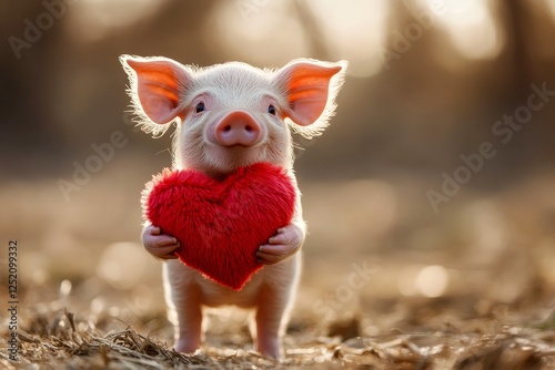 Wallpaper Mural Mini pig - my preferred animal. Cute mini pig baby with fluffy red heart on in a natural habitat. Digital ads animal conceptual art. Valentine's day celebration in nature. Love story in nature. Torontodigital.ca