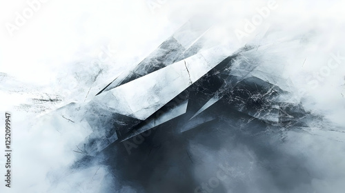 Fototapeta Naklejka Na Ścianę i Meble -  Abstract icy landscape, fog, sharp edges, background blur, website banner