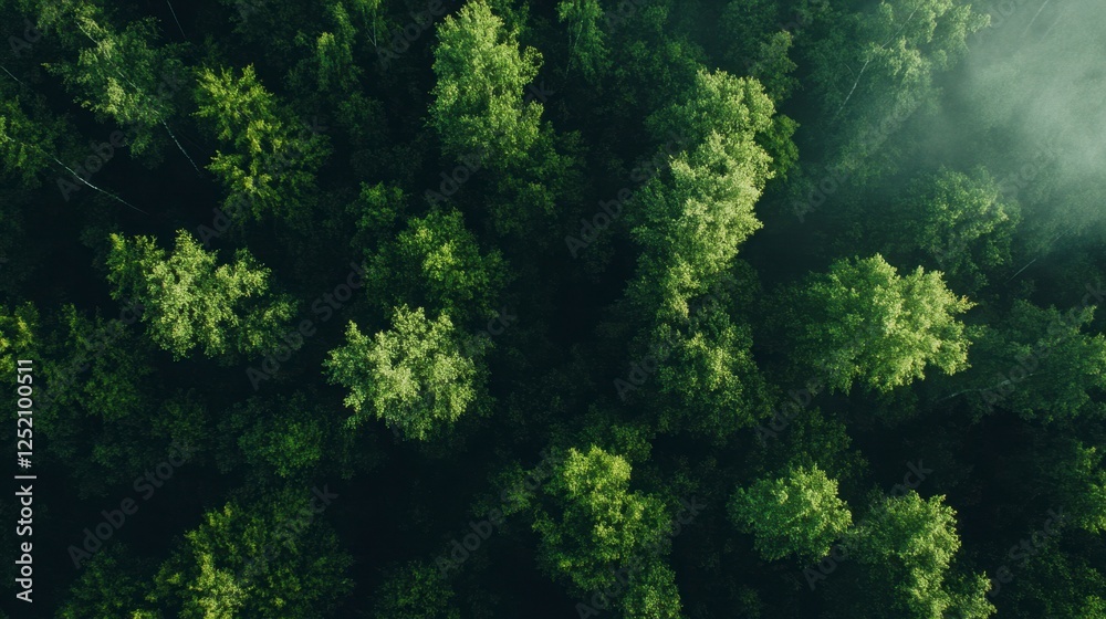 Aerial View of Green Forest Treetops with Haze, Nature's Mystique Aerial View of Green Forest Treetops with Haze, Nature's Mystique