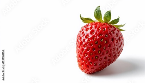 Single Ripe Red Strawberry Isolated on White Background Fresh Fruit Healthy Food