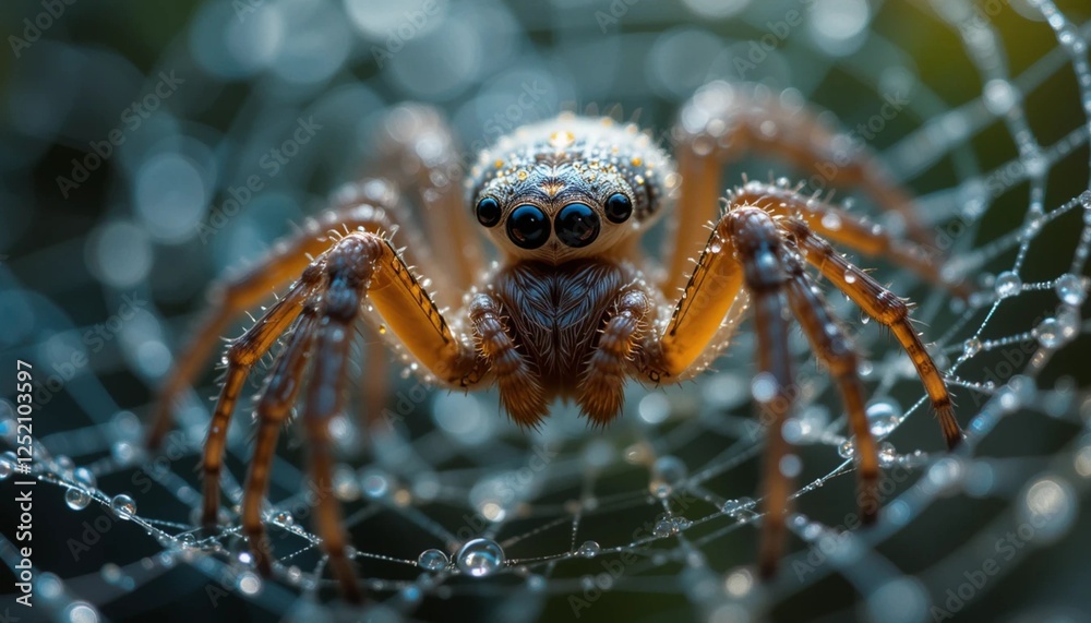 Extreme Close-Up of a Spider with Dew Drops Extreme Close-Up of a Spider with Dew Drops