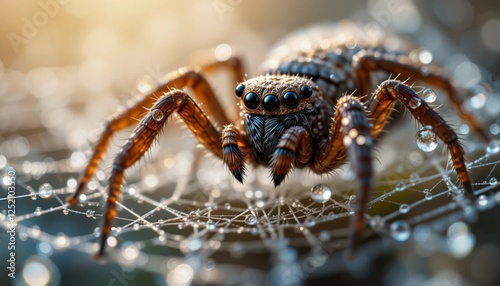 Extreme Close-Up of a Spider with Dew Drops photo