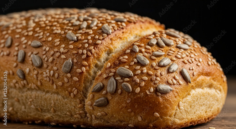 Fresh Baked Bread Loaf with Sesame Seeds and Sunflower Seeds Fresh Baked Bread Loaf with Sesame Seeds and Sunflower Seeds