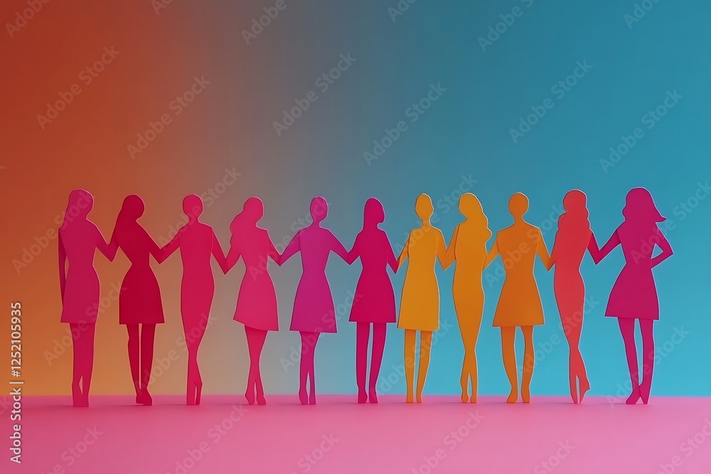 Obraz premium Colorful Female Figures Celebrating Unity and Success