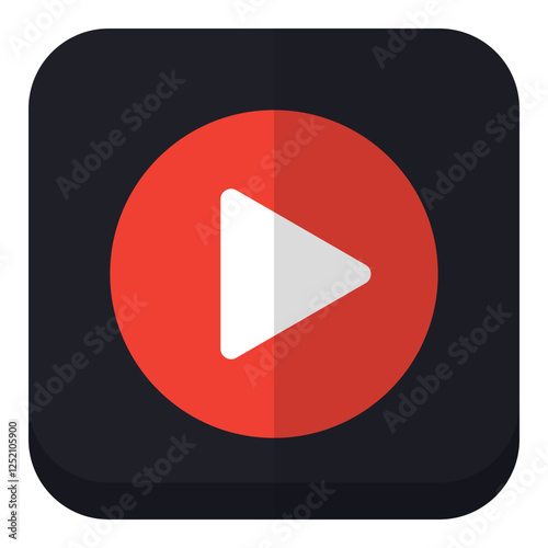 Red play button icon on white background.
