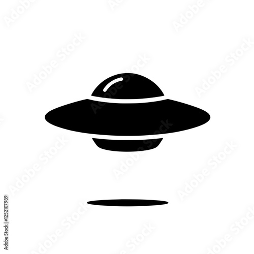 Unidentified Flying Object: A classic depiction of a UFO, rendered in a simple yet striking black silhouette against a clean background. The iconic saucer shape evokes mystery and intrigue.