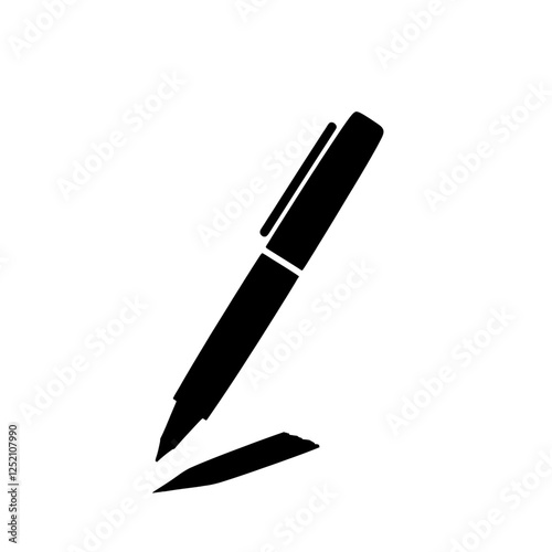 Pen Icon: A simple yet powerful black silhouette of a pen with a cap and writing tip. The pen is in a tilted position, emphasizing its readiness to start writing.