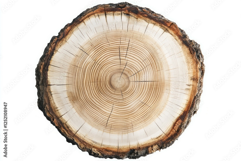 Fototapeta premium Cross-section tree trunk on white background. AI image