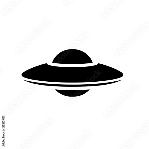 Unidentified Flying Object: A classic depiction of a UFO, a sleek black flying saucer against a transparent background, perfect for illustrating science fiction themes, alien encounters.